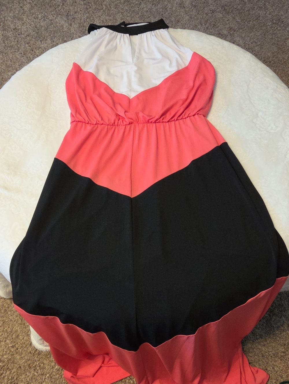 Women's Colorblock One-Piece Dress in Coral, Black & White